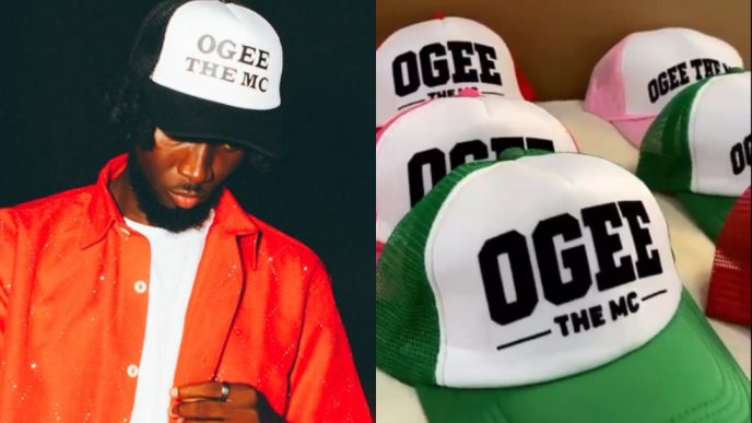 Right; OgeeTheMC onstage at the 2025 BHIM Festival, Left; OgeeTheMC Merch Cap. Source: Instagram/@Ogeethemc