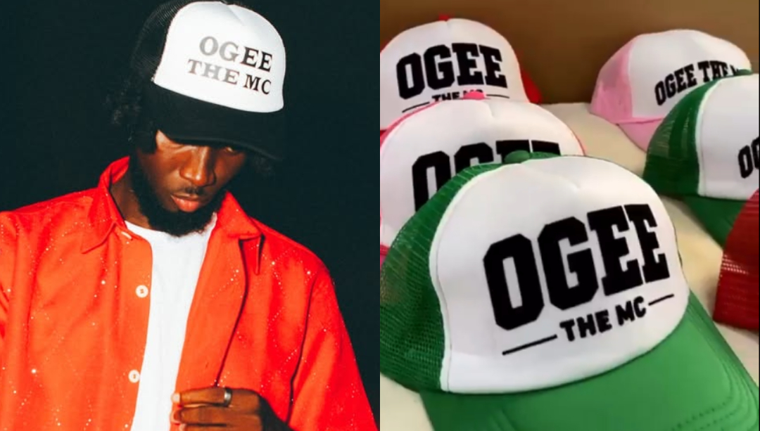 Right; OgeeTheMC onstage at the 2025 BHIM Festival, Left; OgeeTheMC Merch Cap. Source: Instagram/@Ogeethemc