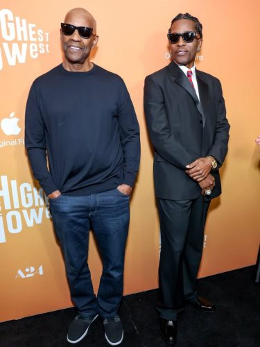 Denzel Washington dressed casual in jeans for the premiere of his new movie “Highest 2 Lowest” a